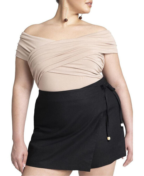 Plus Size Fold Over Off The Shoulder Top - 22/24, Black Onyx