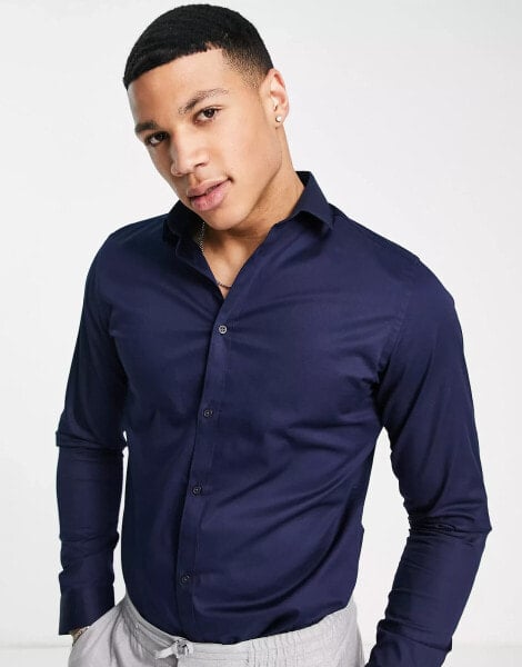 Jack & Jones Premium slim fit shirt in navy