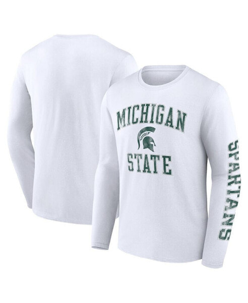 Men's White Michigan State Spartans Distressed Arch Over Logo Long Sleeve T-shirt