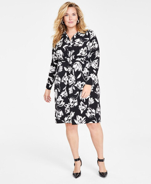 Plus Size Floral-Print Twist-Front Dress, Created for Macy's