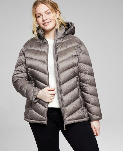 Women's Plus Size Hooded Packable Puffer Coat, Created for Macy's