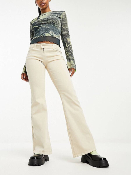 Pimkie low rise flared jeans in beige