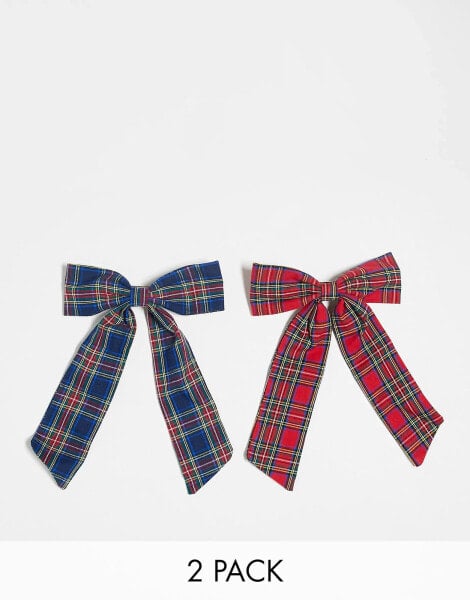 Reclaimed Vintage bow 2 pack in tartan