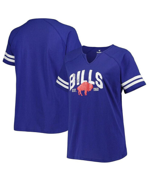 Women's Royal Buffalo Bills Plus Size Throwback Notch Neck Raglan T-shirt