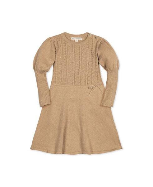 Toddler Girls Organic Long Sleeve Cable Bodice Sweater Dress