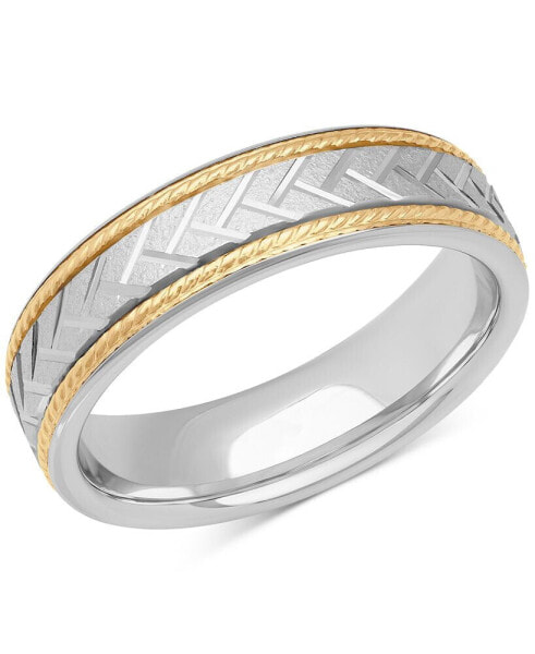 Men's Chevron Carved Two-Tone Wedding Band in Sterling Silver & 18k Gold-Plate