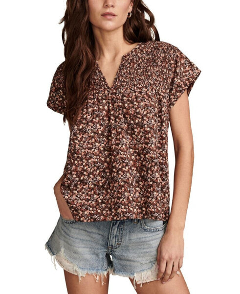 Women's Printed Smocked Short-Sleeve Top