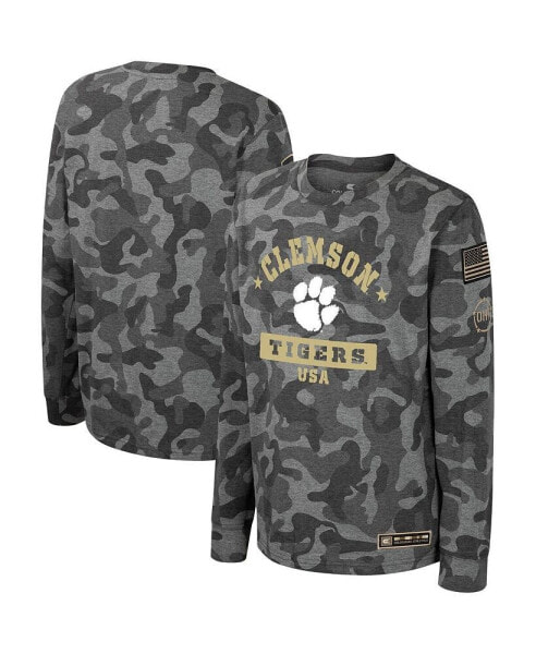 Big Boys Camo Clemson Tigers OHT Military-Inspired Appreciation Dark Star Long Sleeve T-shirt