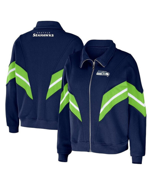 Women's College Navy Seattle Seahawks Plus Size Yarn Dye Stripe Full-Zip Jacket