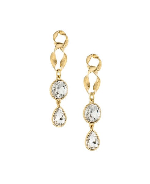 Crystal Dangle Earrings in Twisted 18K Gold Plating