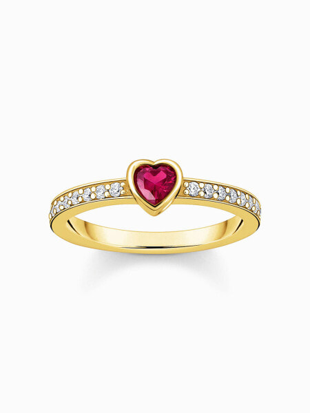 Thomas Sabo TR2448-995-10-56 Gold-plated solitaire ring w. red stone + zirconia