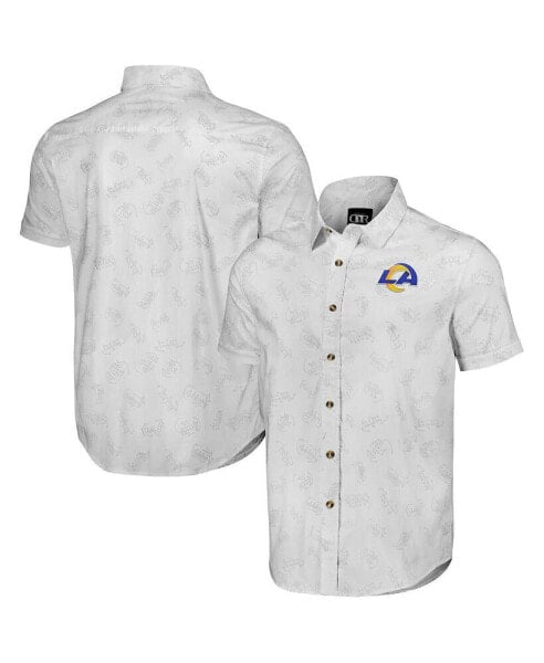 Men's NFL x Darius Rucker Collection by White Los Angeles Rams Woven Short Sleeve Button Up Shirt