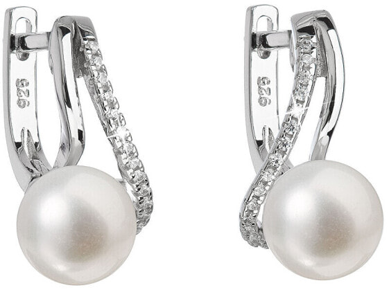 Silver earrings with genuine pearls Pavon 21024.1