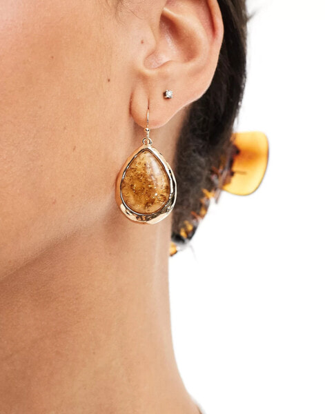 DesignB London boho faux stone earrings in gold