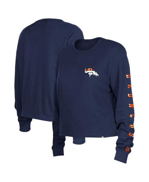 Women's Navy Denver Broncos Thermal Crop Long Sleeve T-shirt
