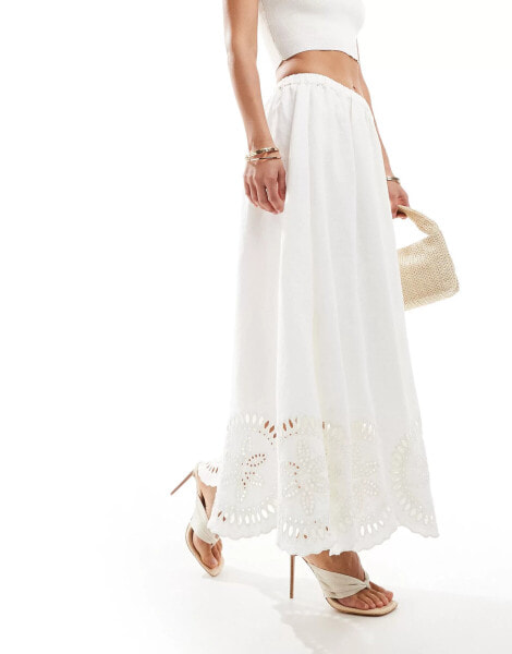 & Other Stories linen maxi skirt with volume hem and embrioderd broderie in white