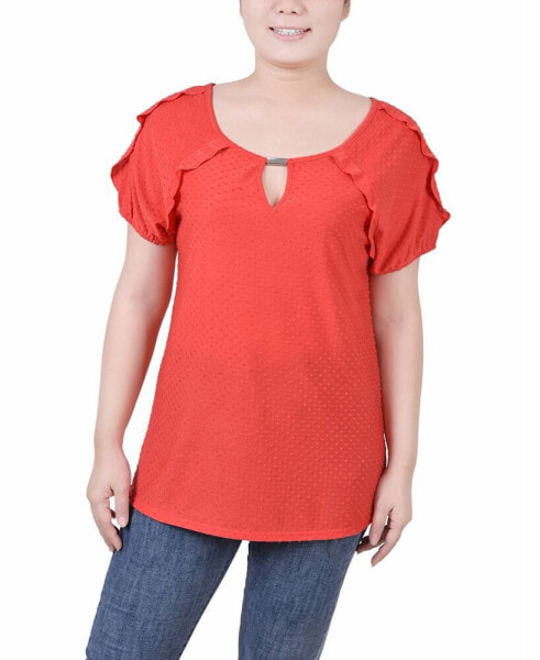 Petite Swiss Dot Short Sleeve Top