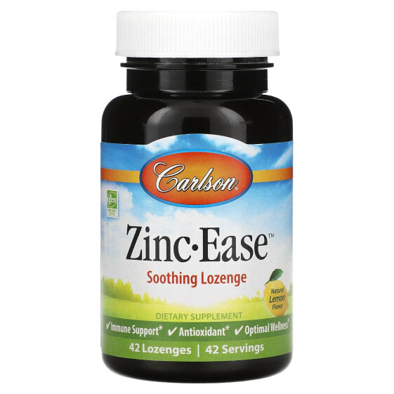 Carlson, Zinc-Ease, успокаивающие пастилки, натуральный лимон, 42 пастилки