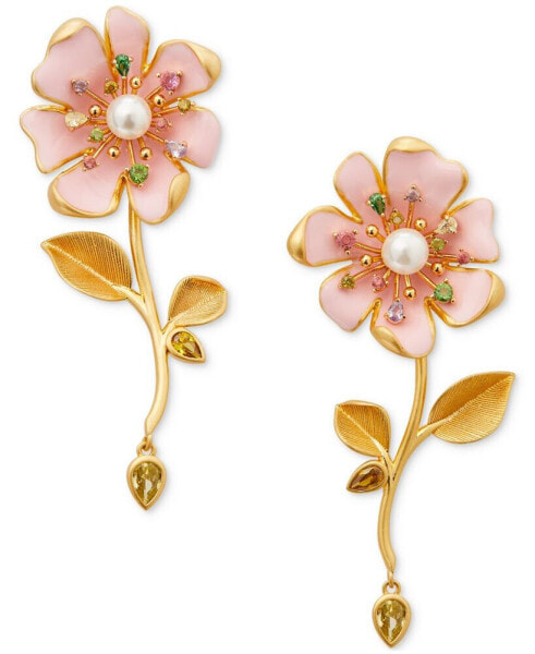 Gold-Tone Bloom In Color Linear Earrings