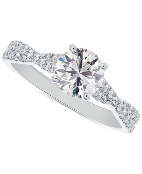 Diamond Round-Cut Twisted Pavé Engagement Ring (7/8 ct. t.w.) in 14k White Gold