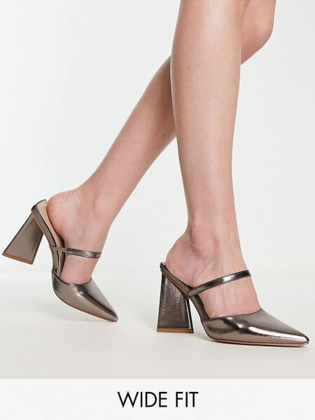 RAID Wide Fit Nima backless heeled shoes in metallic pewter