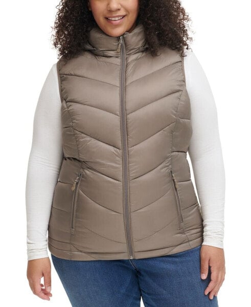 Women's Plus Size Packable Hooded Puffer Vest, Created for Macy's