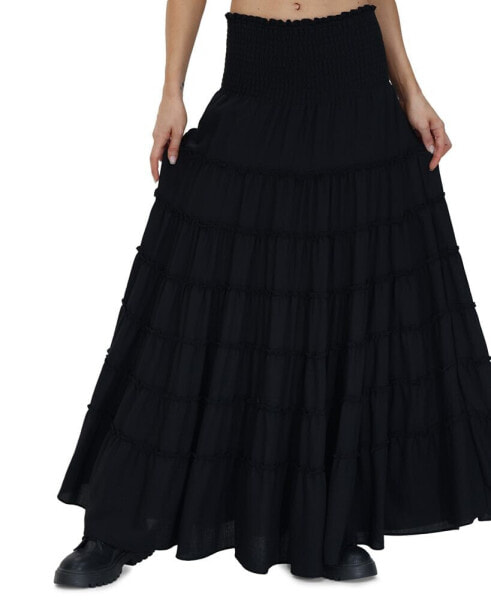 Women's Smocked-Waist Tiered Maxi Skirt