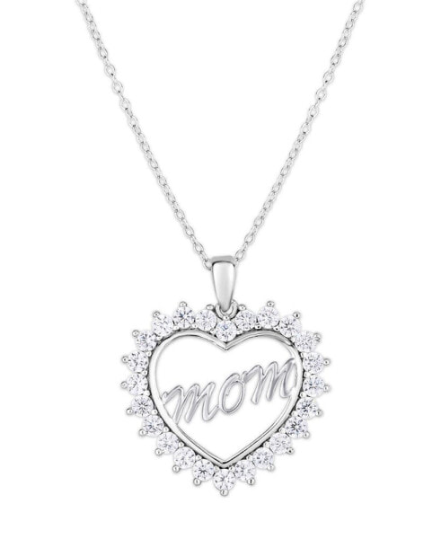 Macy's cubic Zirconia Mom Heart Pendant In Silver Plate