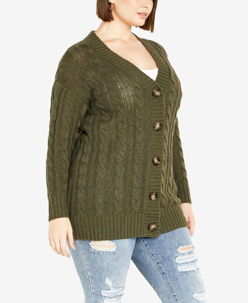 Plus Size Cara Cable V-neck Cardigan Sweater