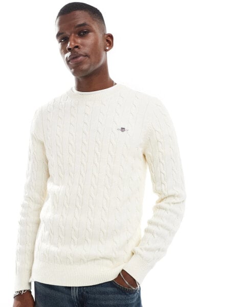 GANT cotton cable knit jumper with logo in cream