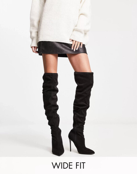 Truffle Collection Wide Fit over the knee stilletto sock boots in black