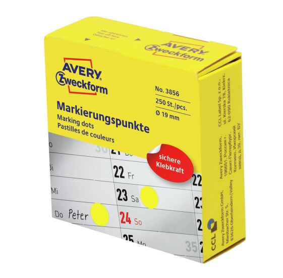 Avery Zweckform Avery 3856 - Yellow - Round - Permanent - Universal - Paper - 1.9 cm