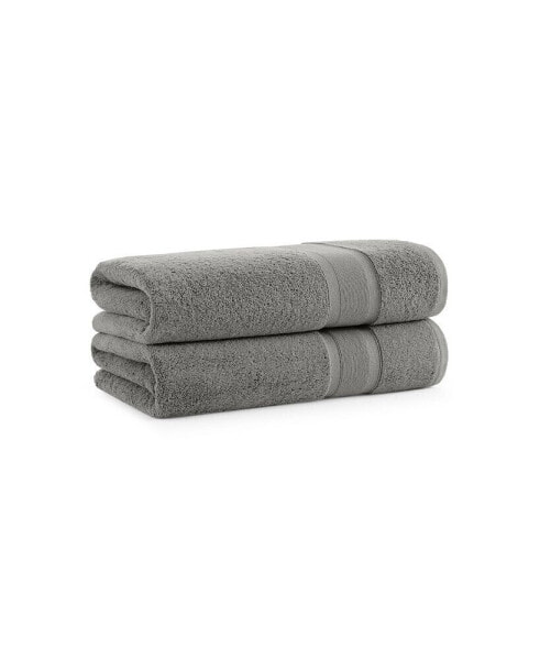 Aegean Eco-Friendly Recycled Turkish Bath Towels (2 Pack), 30x60, 600 GSM, Solid Color with Weft Woven Stripe Dobby, 50% Recycled, 50% Long-Staple Ring Spun Cotton Blend, Low-Twist, Plush, Ultra Soft