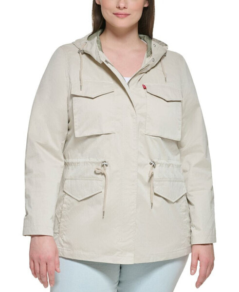 Plus Size Zip-Front Long-Sleeve Hooded Jacket