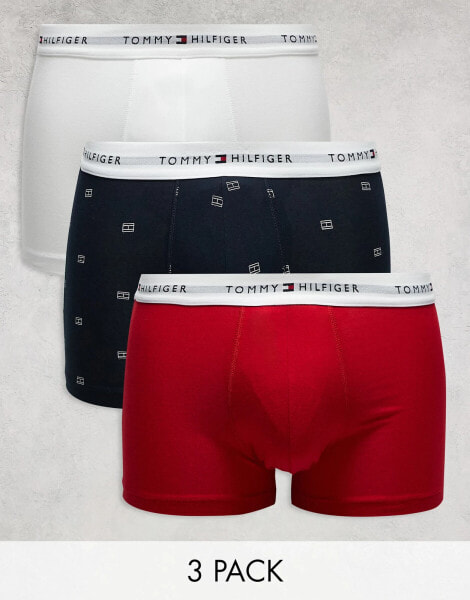 Tommy Hilfiger 3-Pack Logo Waistband Print Trunks in White