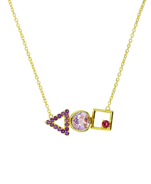 Multi-Gemstone Geometric Shapes 18" Pendant Necklace (1-5/8 ct. t.w.) in 14k Gold-Plated Sterling Silver
