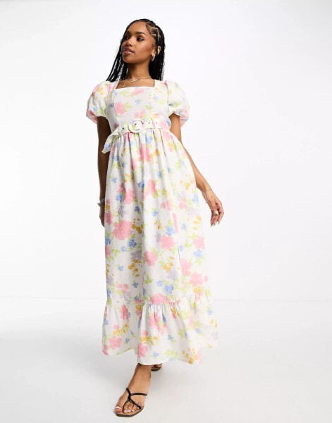 Miss Selfridge linen look belted maxi dress in floral