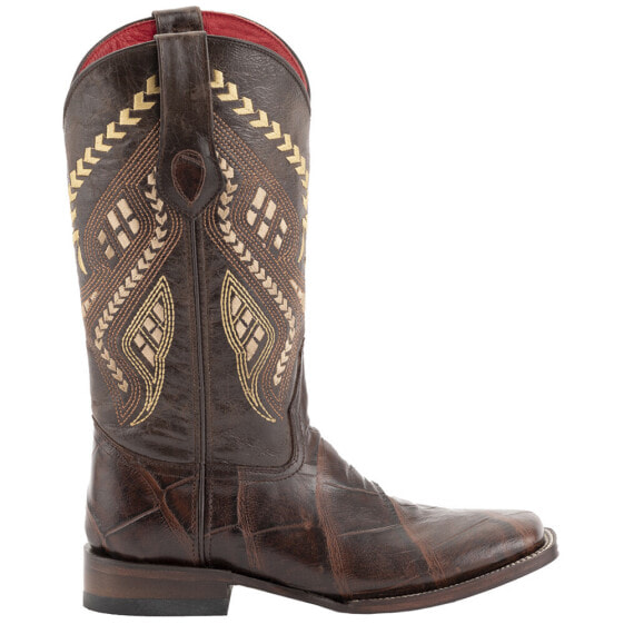 Ferrini Jesse Alligator Embroidery Square Toe Cowboy Womens Brown Dress Boots 9