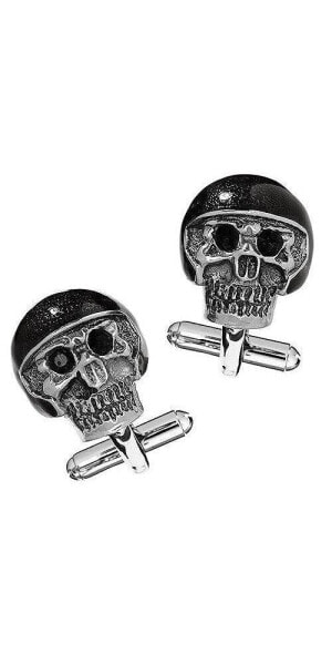 Moto Skull Cufflinks with Black Helmet and Crystal Eyes