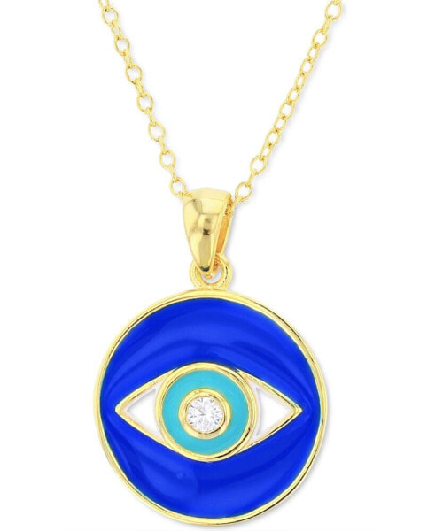 Macy's cubic Zirconia & Enamel Evil Eye Disc Pendant Necklace in 14k Gold-Plated Sterling Silver, 16" + 2" extender