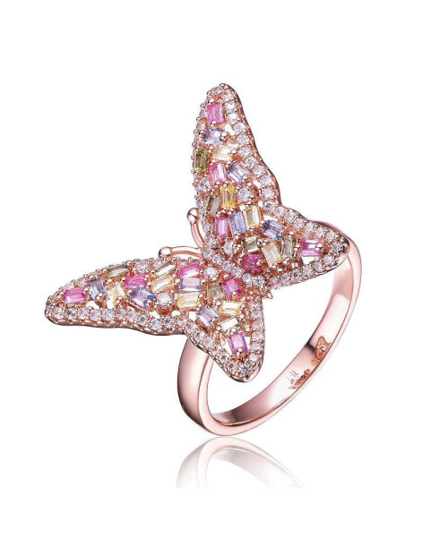 RA 18K Rose Gold Plated Multi Color Cubic Zirconia Butterfly Ring