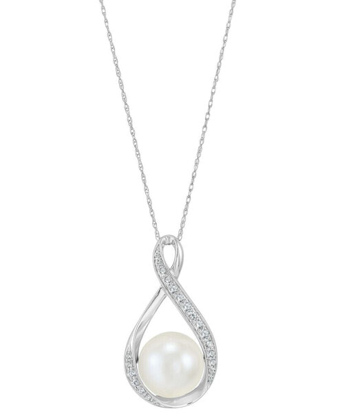 Honora cultured Ming Pearl (11mm) & Diamond (1/4 ct. t.w.) Swirl Pendant Necklace in 14k Gold, 16" + 2" extender