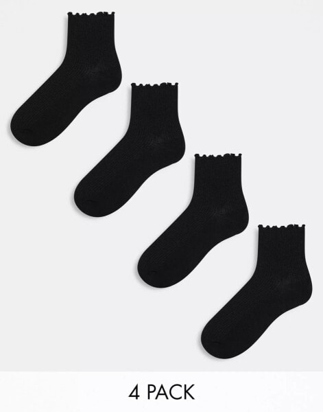 Lindex 4 pack lettuce edge ankle sock in black