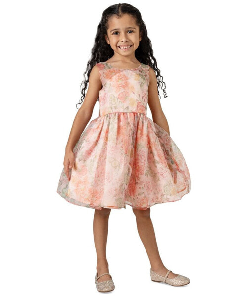 Toddler & Little Girls Illusion-Bodice Floral-Print Organza Social Dress