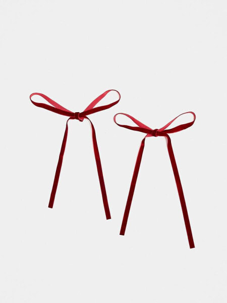 DesignB London pack of 2 velvet hair ribbons in burgundy