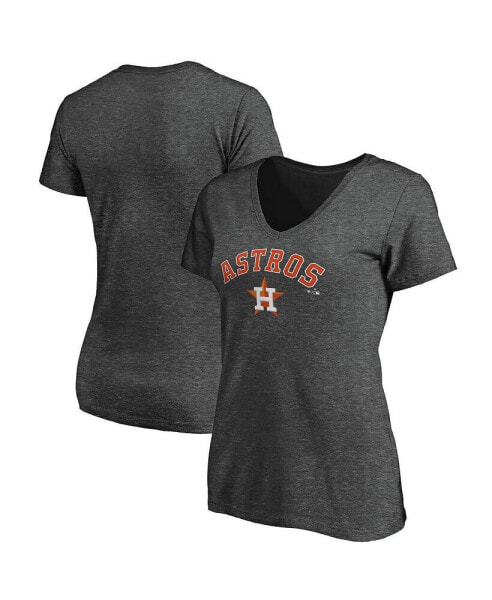 Women's Heathered Charcoal Houston Astros Team Logo Lockup V-Neck T-shirt