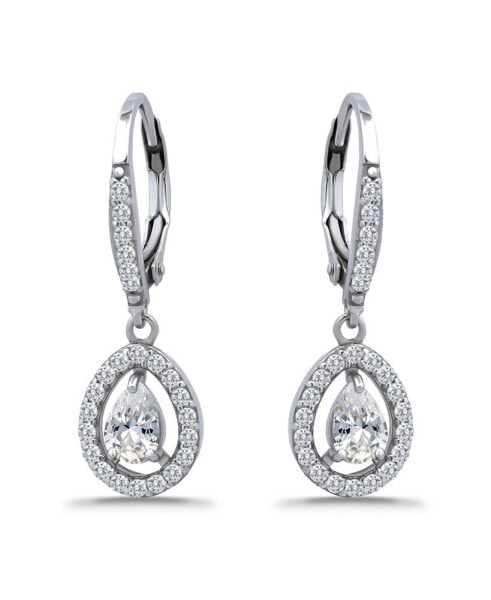 Cubic Zirconia Pear Teardrop Halo Leverback Drop Earrings in 18k Gold-Plated Sterling Silver, Created for Macy's