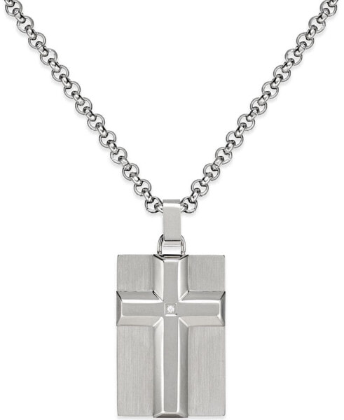 Men's Diamond Accent Raised Cross Pendant Necklace in Stainless Steel