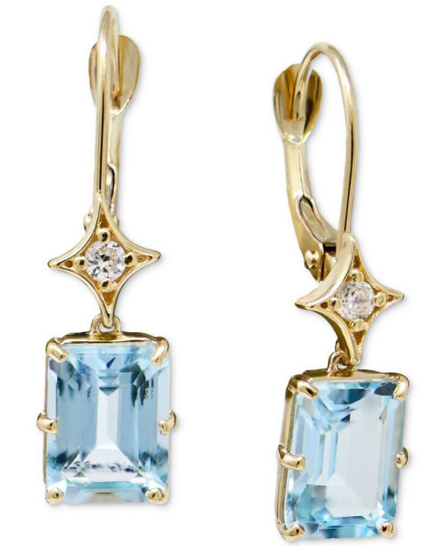 Blue Topaz (1-7/8 ct. t.w.) & White Topaz (1/6 ct. t.w.) Leverback Drop Earrings in 14k Gold