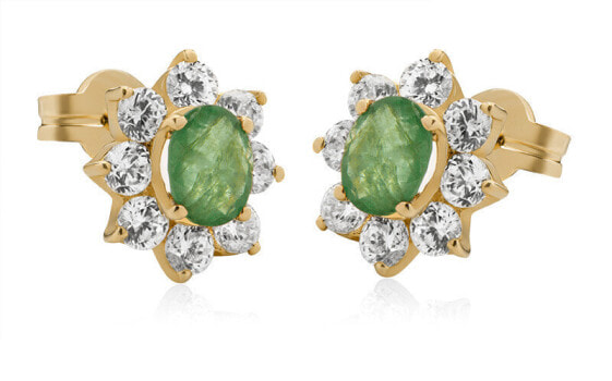 Sparkling yellow gold earrings with green zircons 14/210.240/3ES
